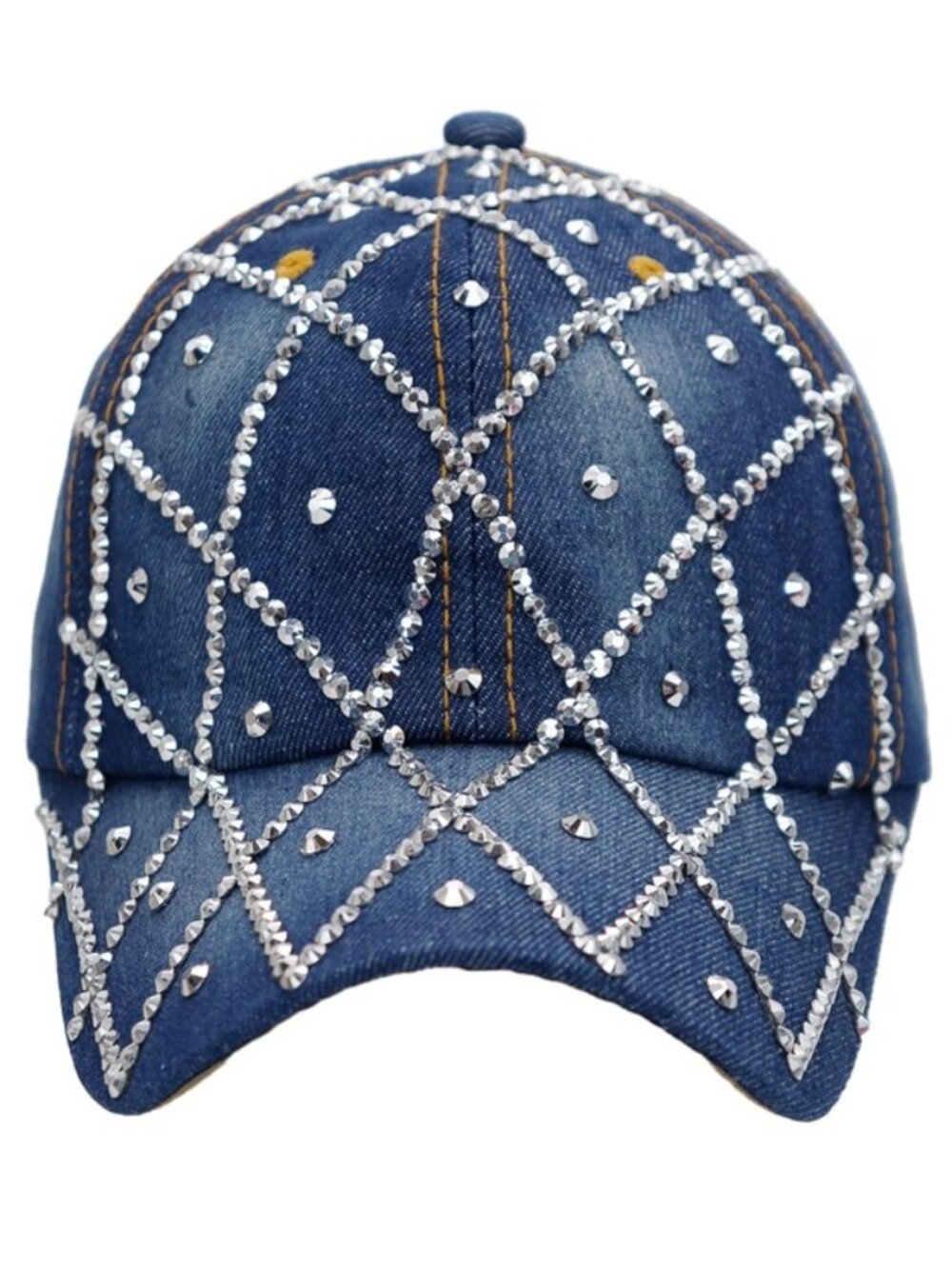Baseball Cap Hat Harlequin Diamond Bling Denim
